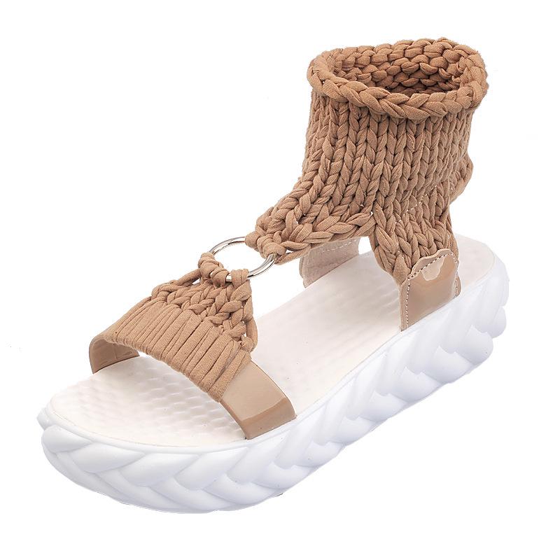 Women's Plus Size Lightweight Woven Slippers - Thick-Soled, Wool, Round-Toe Sandals, European & American Casual Style