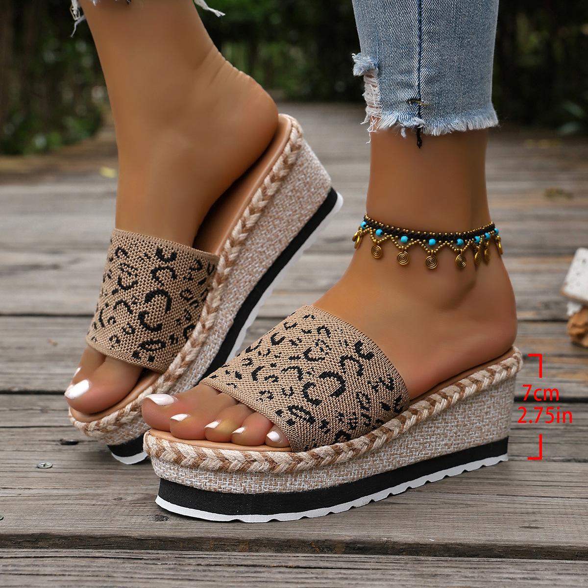 Women Fabric Wedge Platform Slide Sandals Summer Plus Size Beach Slippers 36 хаки