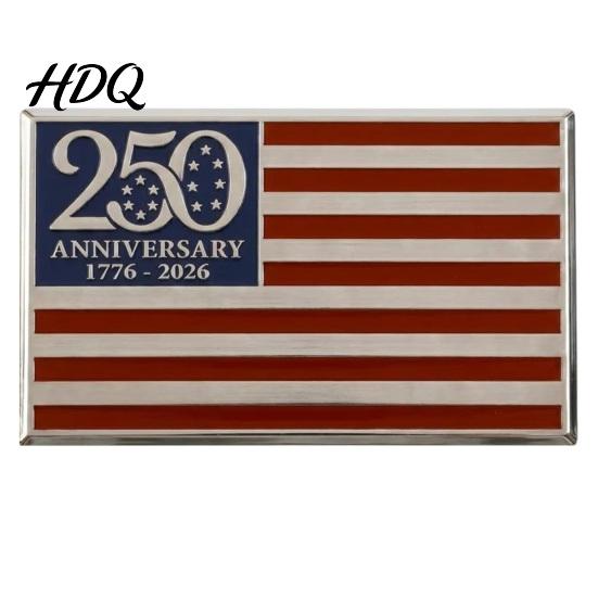 American Flag Metal Badge 250th Anniversary Emblem Patriotic Red Blue White Auto