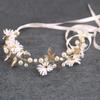 Gold Leaf Daisy Flower Headband Bridal Pearl Tiaras Hair Jewelry Ribbon Wreath