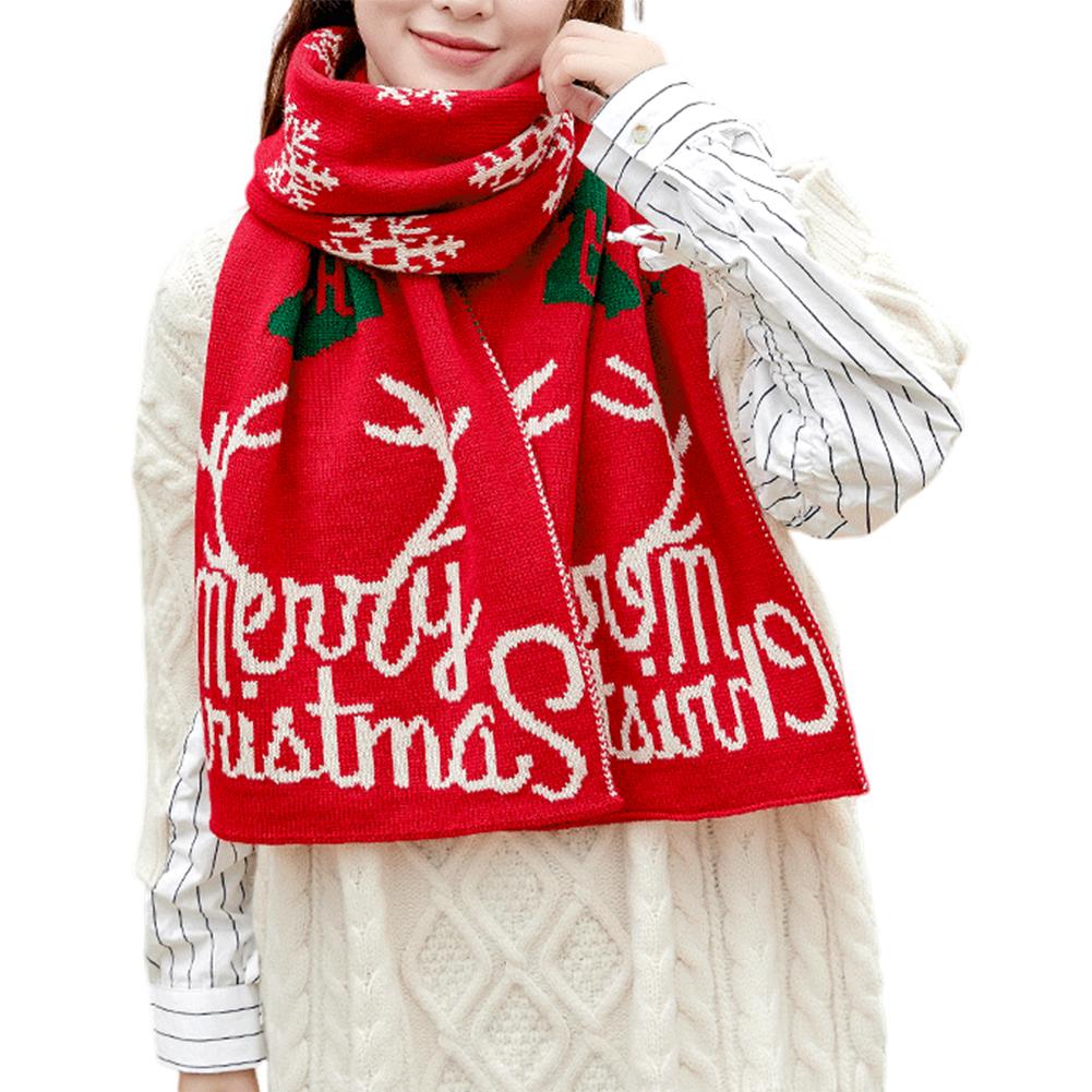 Women Christmas Scarf Deer Pattern Knitted Scarf Thick Neck Warmer Bufanda Long Windproof Soft Scarf For Winter