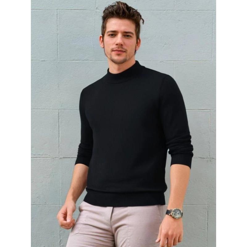 

Autumn and Winter Men s Semi-turtleneck Sweater Korean Version of Youth Slim-fit Pullover Bottoming Knitted Sweater XXXL чорний