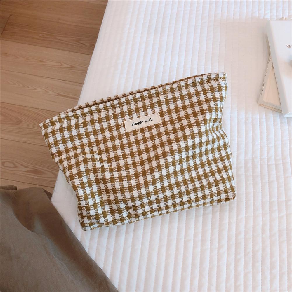 

75 Retro Makeup Bag Houndstooth Pattern Toiletries Cosmetic Carrying Bag Organizer Storage Pouch for Travel Khaki Big Grid