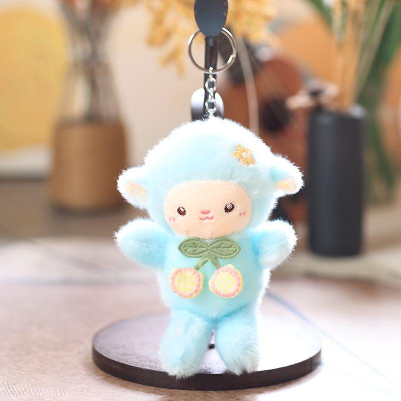 Soft Furry Plush Lamb Pendant Cute Cherry Decor Portable Backpack Charm for Kids Birthday Gifts Party Small Souvenirs