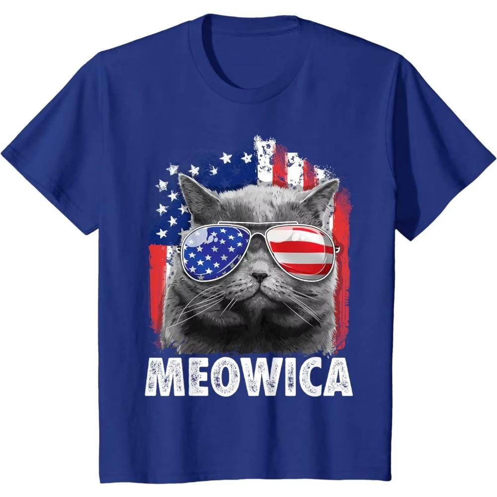 Cat 4th of July Shirts Meowica Merica Men USA American Flag T-Shirt