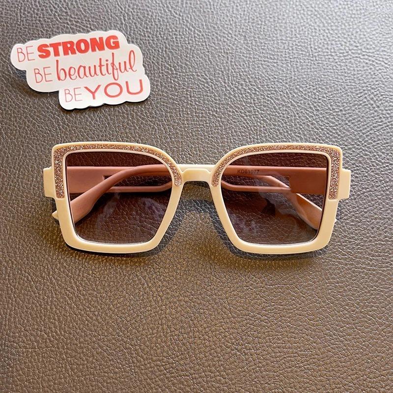 Non-polarized Fashion Square Frame Cute Animal Cartoon Sunglasses Men Women    Retro Fine Glitter Frame Outdoor Sunscreen Eyeglasses