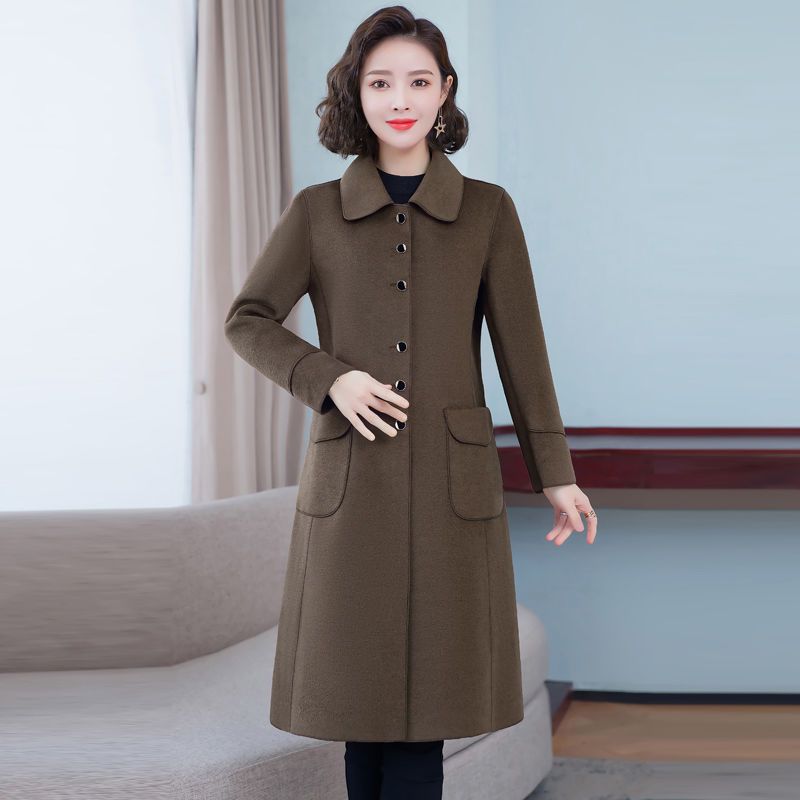 Elegant Pure Color Double Faced Wool Coat Women Slim Fit Mid Long High Quality Autumn Winter Trench Coat
