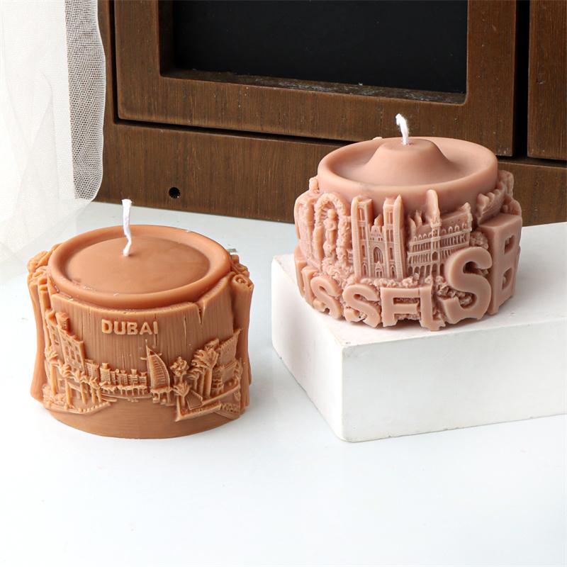 3D Paris Urban Bulidings Cylinderical Silicone Mold DIY Craft Abstract Castle House Church Plaster Candle Mold Home Decor Gift