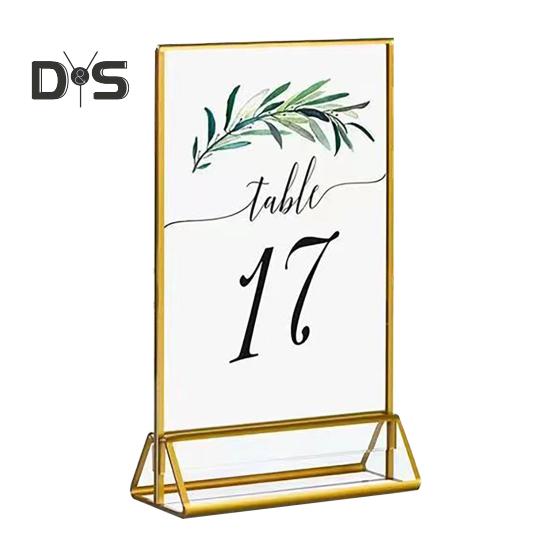Acryl-Schildhalter, doppelseitig, goldener Bilderrahmen, Tisch-Schildhalter, transparenter Displayständer für Flyer, Menüs, Hochzeitstischnummernhalter
