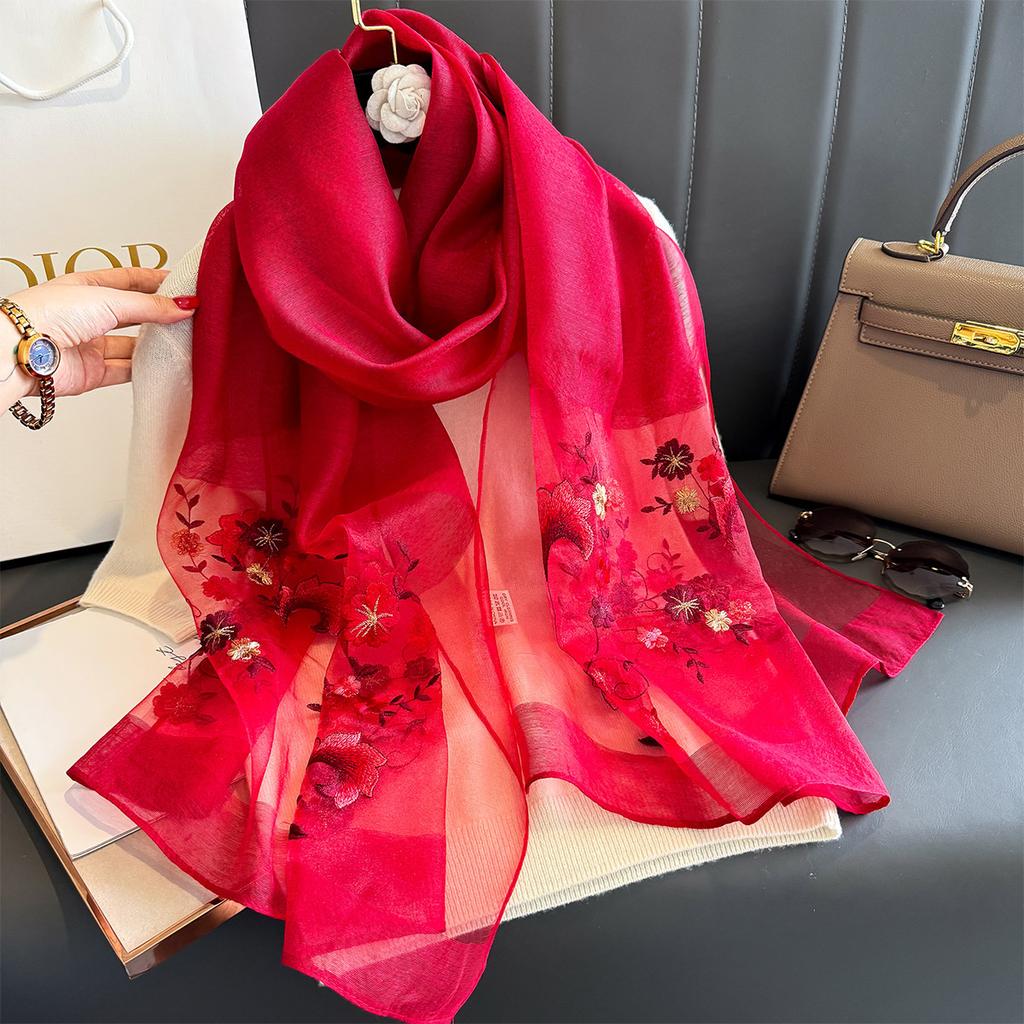 Silk wool scarf Shawls and Wraps Women Floral Embroidery Bufandas Foulard Pashmina Neck Poncho Female Scarves Hijab Bandana
