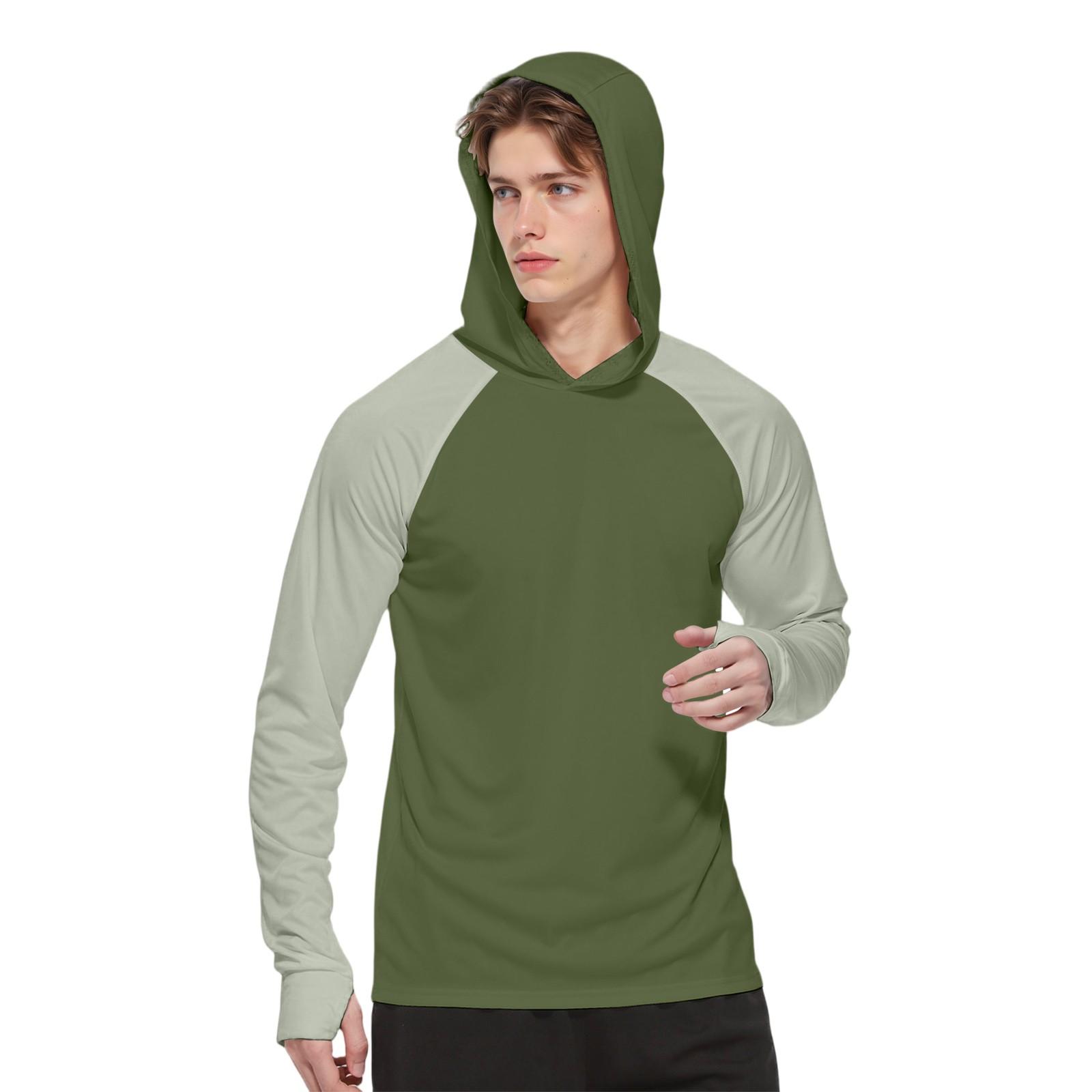 Мужская модная рубашка с длинным рукавом с принтом и капюшоном SPF/UV M зелёный