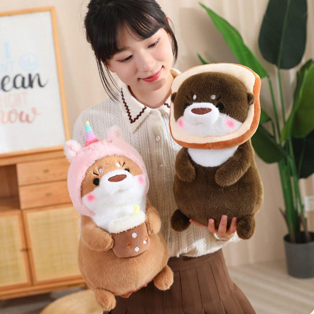 Soft Material Otter Plush Toy Headgear design Cartoon Animal Toy Kawaii Otter Toy  Birthday Gift