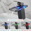 Basin Faucet Waterfall LED 3 Colors Glass Outlet Bathroom Battery Powered Basin Mixer Tap Chrome Deck Mounted Hot Cold Tap