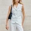 High-end Tencel Linen Cotton Vest Commuter Workplace Capable Sleeveless Waist Top Women's Summer V-neck Lapel Linen Vest