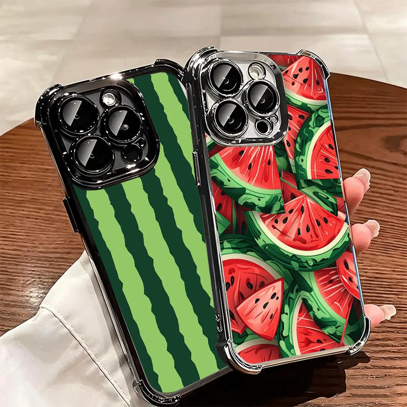 Watermelon Summer Fruit Soft Phone Case For iPhone 15 16 17 Air 14 Pro Max 16E Plus 13 12 Mini Plating Anti-Fall Fundas