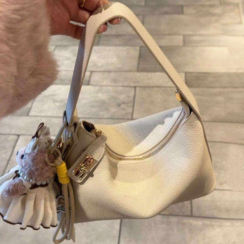 

White Leather Underarm Hobo Bag Women s 2025 New Arrival Light Luxury Minority Classy Sentong Qin Satchel Shoulder Bag Beige White
