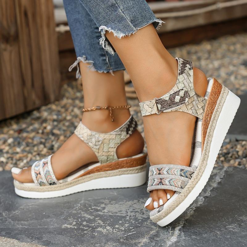 Large Size Women's Sandals Summer New One-word Sandals Buckle Wedge Heel Platform Sandals Women