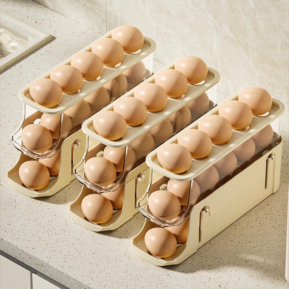 Egg Storage Box Egg Case Holder Large Capacity Egg Tray Organizer Household Space-Saving Eggs Rolling Rack for Refrigerator