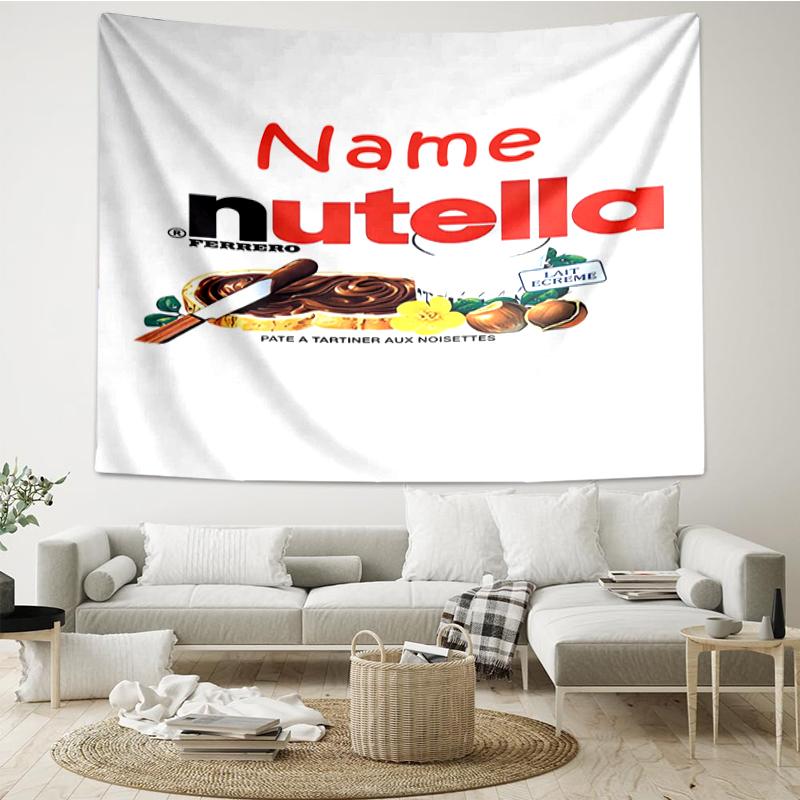 Custom Name Nutella Print Tapestry, Backdrop, Easy Setup, Ideal for Bedroom, Office & Living Room, with Aesthetic Wall Hanging Decor.