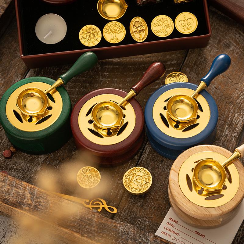 Wax Seal Stamp Set Lacquer Furnace Wax Seal Melting Spoon Rubber Wood Melting Heater Wax Bead Pot Stick Heater Craft Supplies