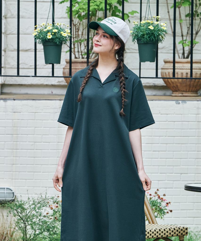 Metapeo Met Natural Collar Short Sleeve Long Dress Green