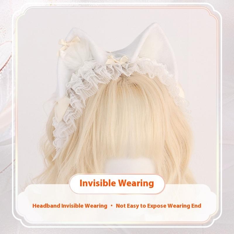 Furry Animal Ear Headbands With Anime Bows Hairband Accessory For Cosplays Costume Parties Halloween Event