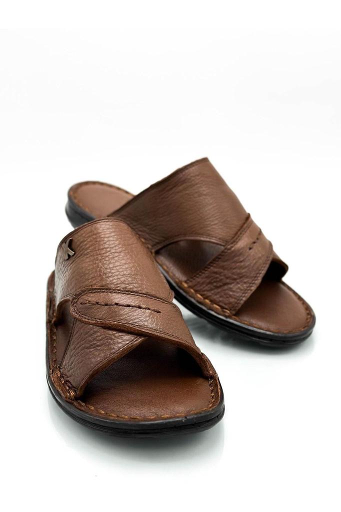 Genuine Real Leather Men's Slippers Light Slippers Leather Syringe Brown