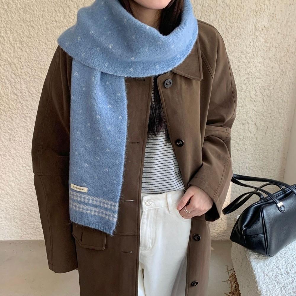 Korean Style Ladies Wool Scarf Retro Winter Scarf Versatile Knitted Scarf