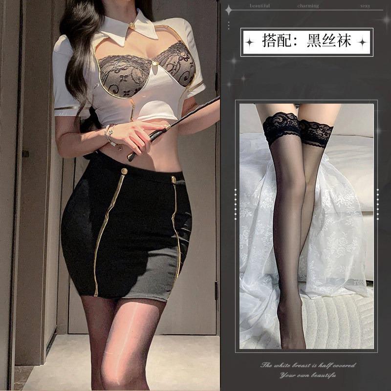 Sexy lingerie sexy lace seduction tight hip skirt hot stewardess showing breasts instructor playing uniform hot girl