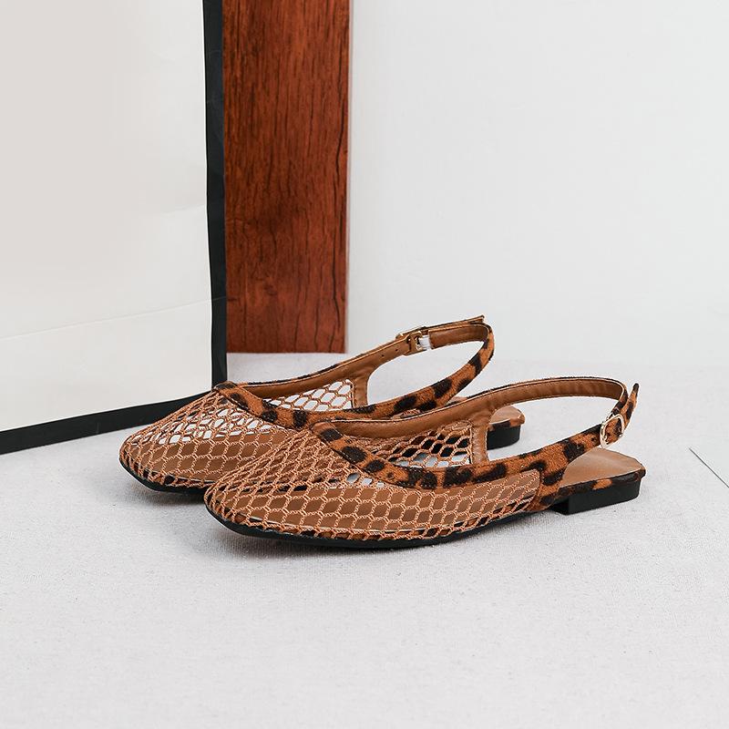 Mesh Slingback Flats for Women Summer Square Closed Toe Flats Slingback Sandals Women's Dress Shoes Adjustable Buckle Sandals Slip On Fishnet Mules