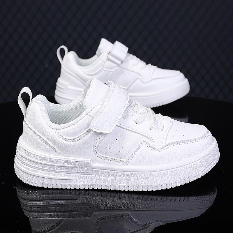 Children's little white shoes new leather waterproof medium and older children's low-top white board shoes men's and girls' sports shoes
