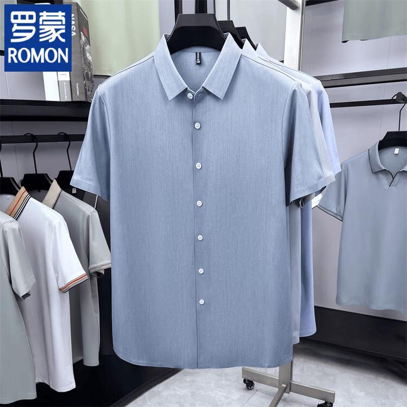 ROMON Men s Summer Mulberry Silk Blend Short-Sleeve Casual Shirt 175