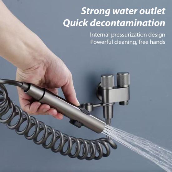 Toilet Sprayer Dual Control Faucet Valve Bidet Flushing Sprayer Kit G1/2 Interface Adjustable Pressure Body Cleaning Basin Sprayer grigio