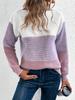 Autumn and winter crew neck splicing versatile striped sweater women's lazy style top loose large size pullover knitted sweater