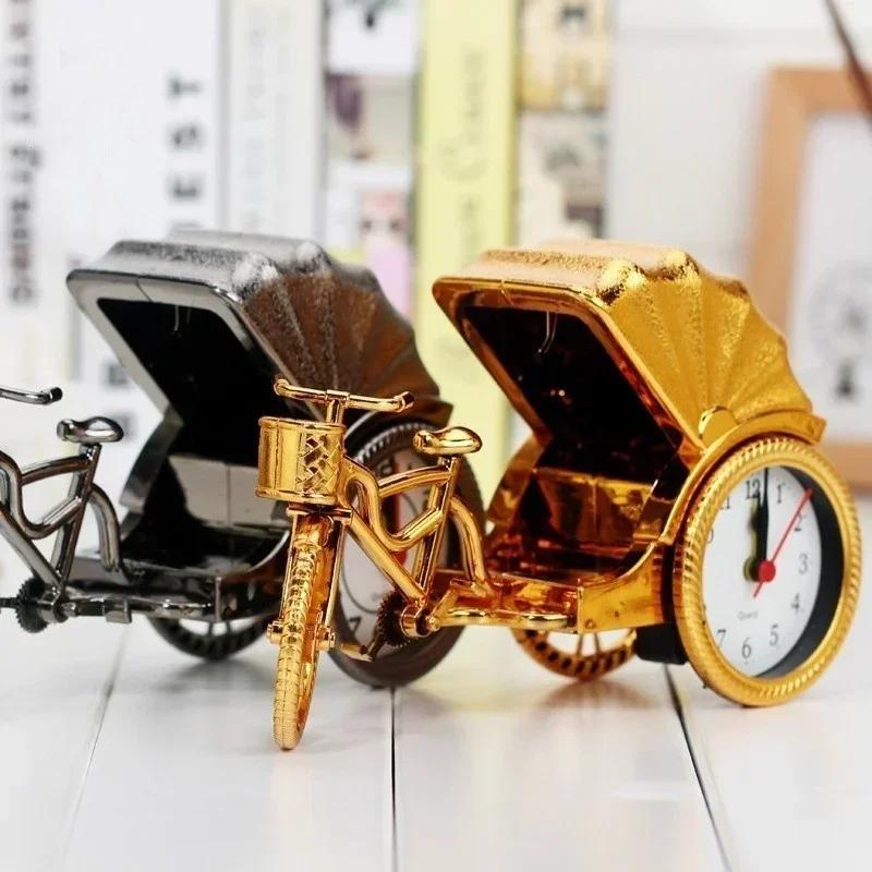 Retro Rickshaw Car Alarm Clock Plastic Desktop Decoration Home Model Bedside Clock Mechanical Movement Living Room