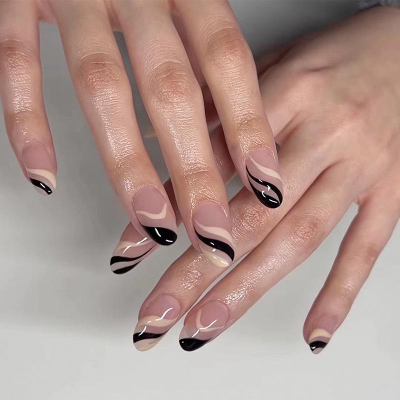 Black & White Wave French Press-On Nails - Short, Simple, Wearable Beauty