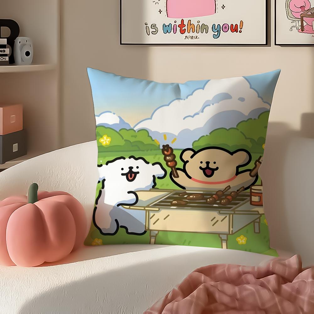 Cute Tiny Korean Character MMaltese Cushion Cover Pillowcase Short Plush Invisible Zipper Room Sofa Cushion Cover