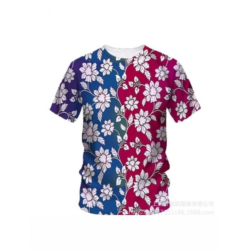 Mens Oversized Casual Short Sleeve T-Shirt With Floral 3D Print Loose Fit Breathable Cotton