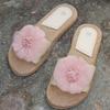 Neue Blumensandalen Haushalts-Handarbeitsslipper leicht und bequem flacher Boden Ein-Wort-Schlappen Hot Pink Blume