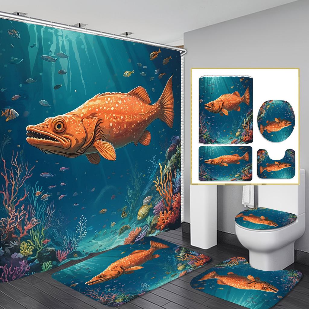 Christmas Shower Curtain Four-Piece Non-Punching Partition Curtain Digital Printing Bathroom Dress