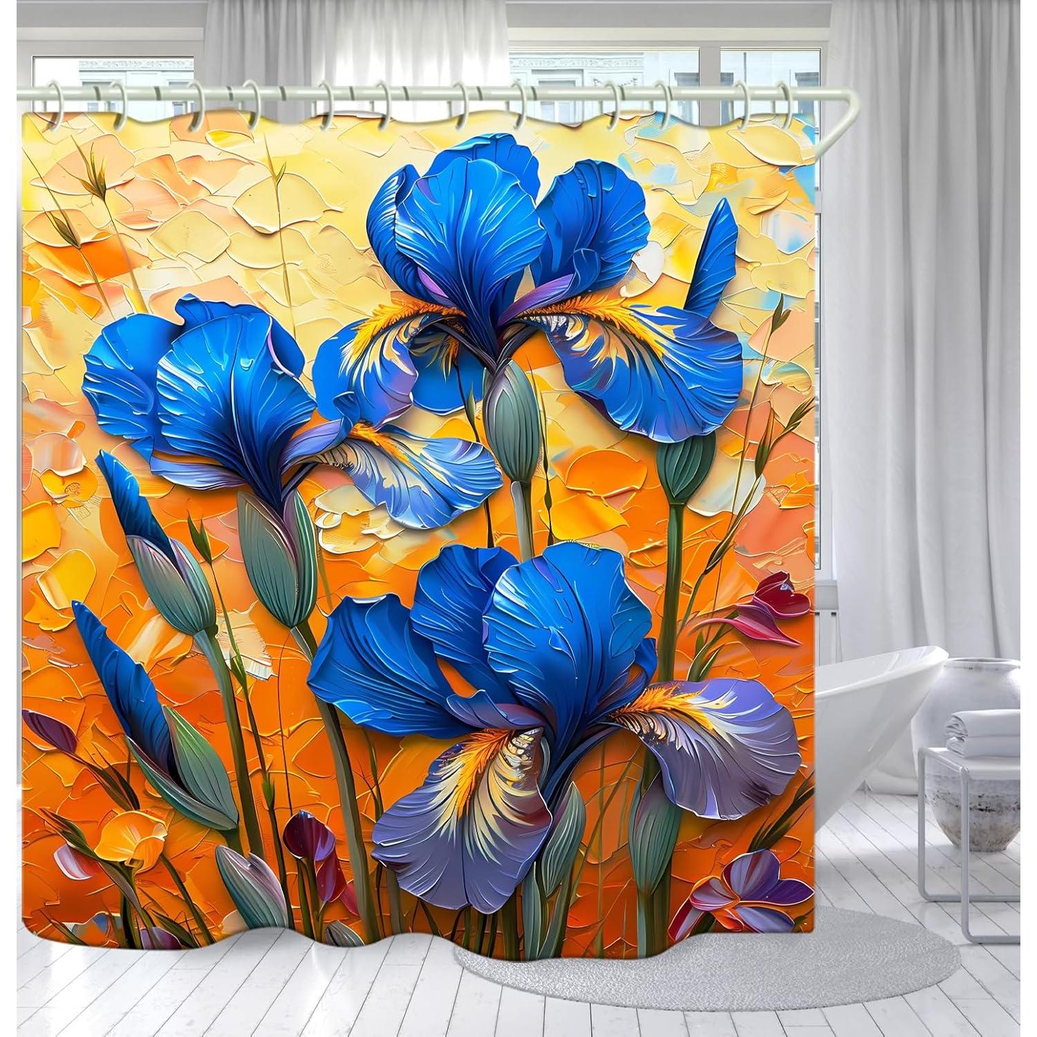 

Bathroom Shower Curtain Brings A Pleasant Mood To Bathing, With A Unique Artistic Waterproof Oil Painting Blue Flower Shower Cur W60H190(CM)-1 Pcs