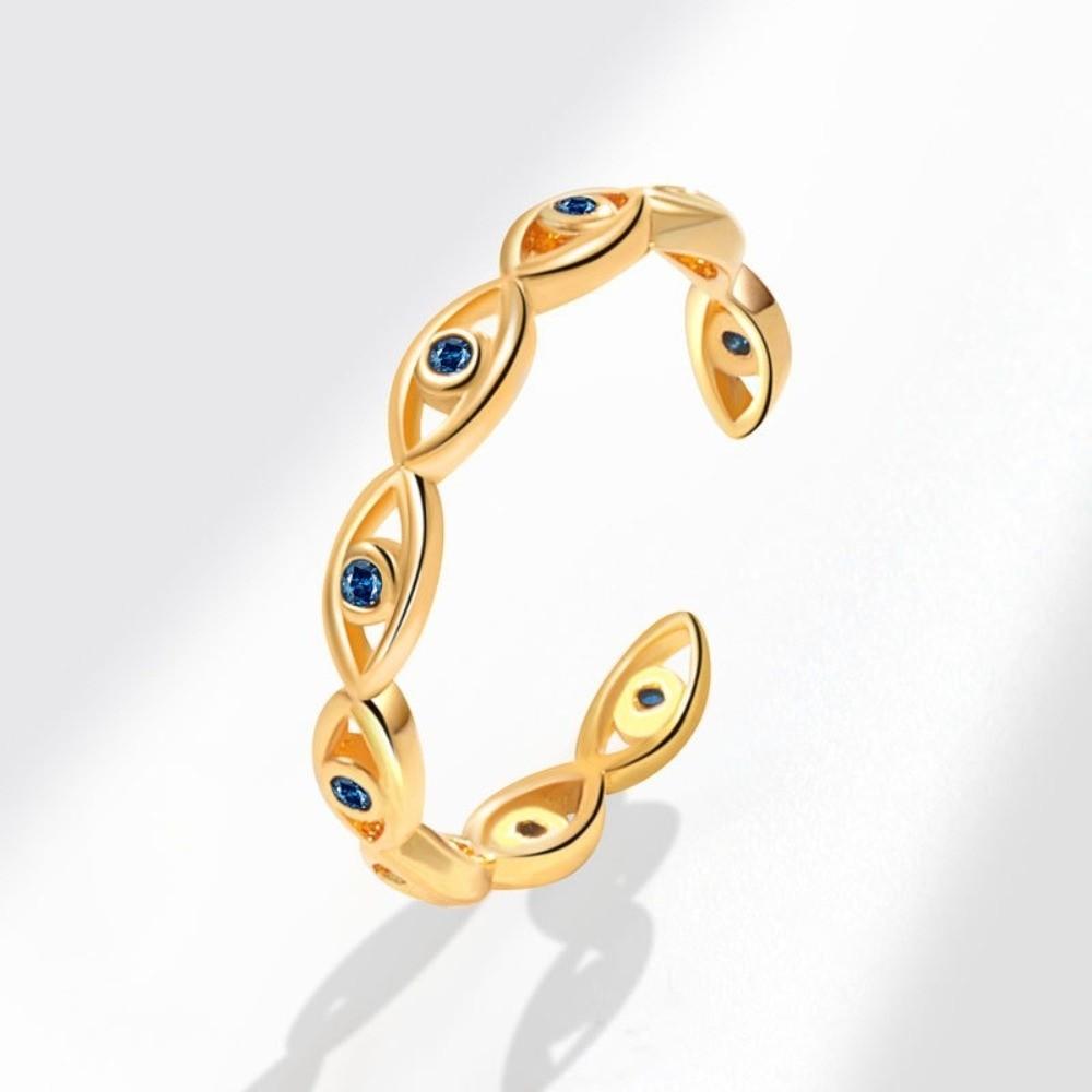 Adjustable Turkish Ring Trendy Blue Zircon Ring Silver Demon Eye Open Ring  Party