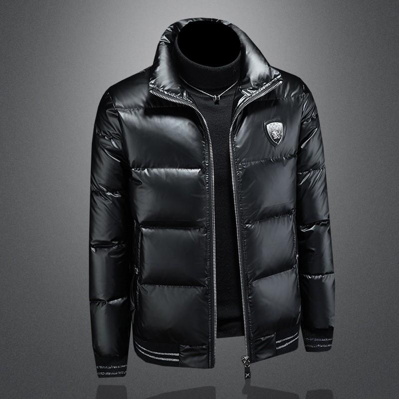 Mens Winter Down Jacket Trendy Casual Warm Coat Basic Style Stand Collar Non-Hooded