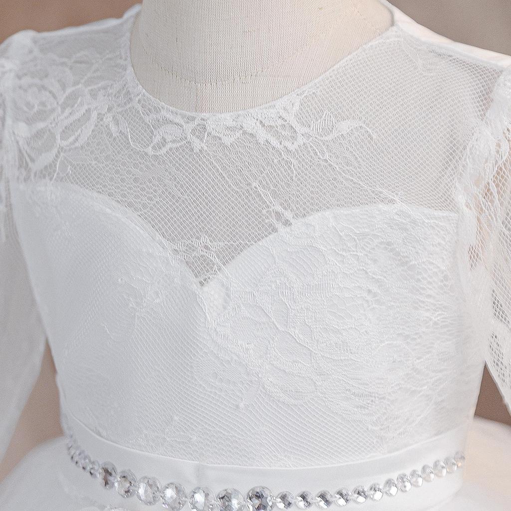 Children's Long Sleeve Lace Princess Dress – Formal Flower Girl Wedding and Party Performance Outfit