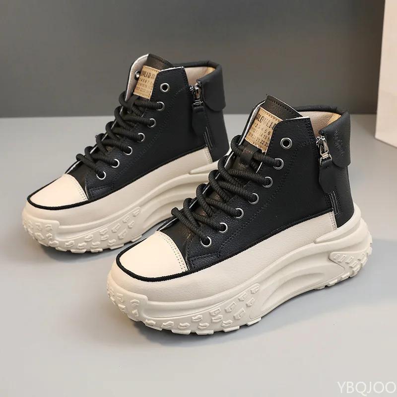 Fashionable versatile High top shoes women's autumn new round toe shoes thick soled height increasing casual comfortable flats