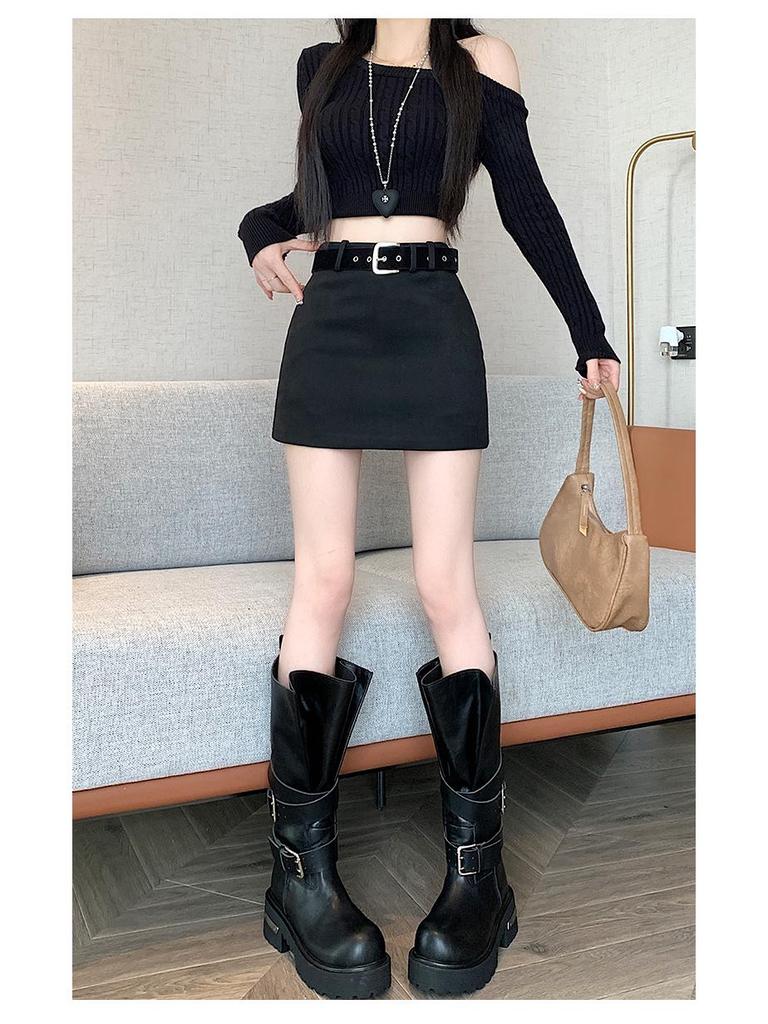 Women's Retro High-Waist Brown Suede A-line Mini Skirt - Spring/Autumn