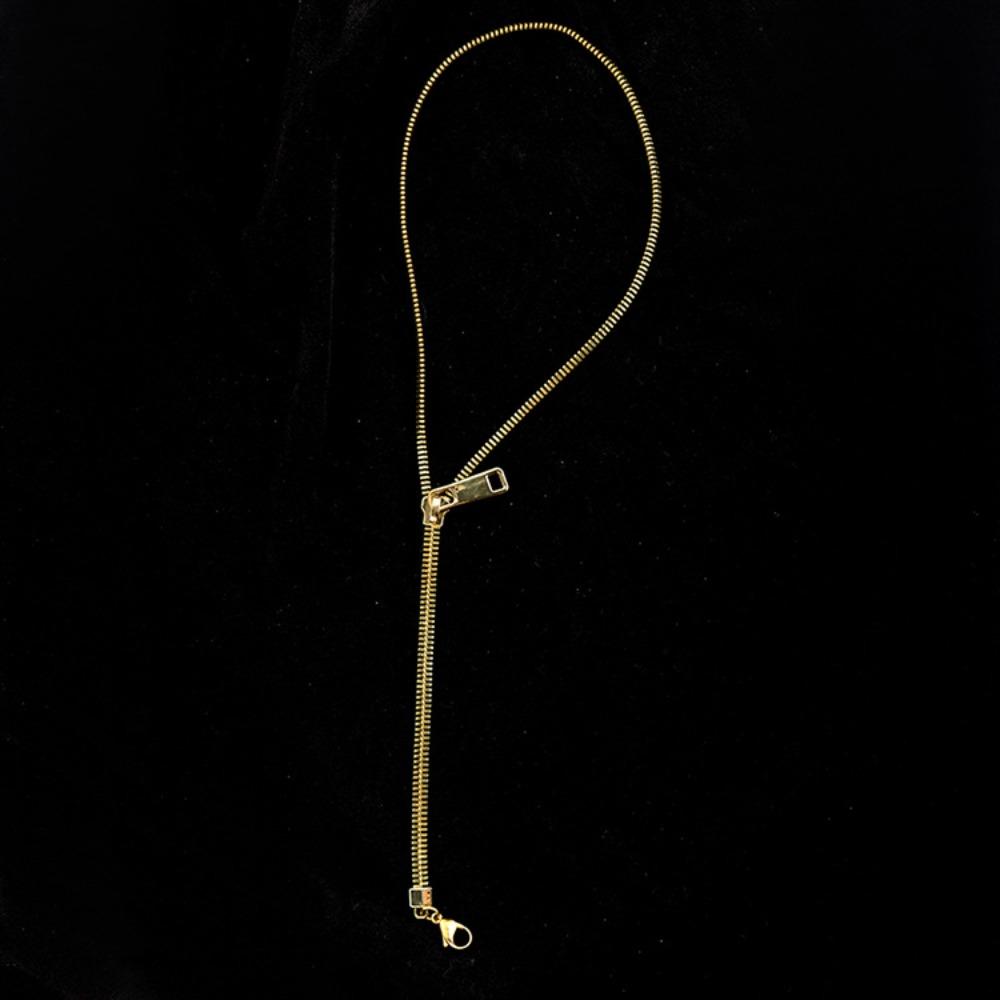 Titanium Steel Zipper Necklace Hip-hop Clavicle Necklace Pull-able Zipper Sweater Chain  Unisex
