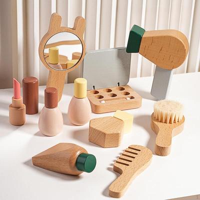 Holz-Make-up-Spielzeugset, Schönheitsstudio-Spielzeug, Tragbares Styling, Rollenspiel, Verkleidungsspiel für Mädchen