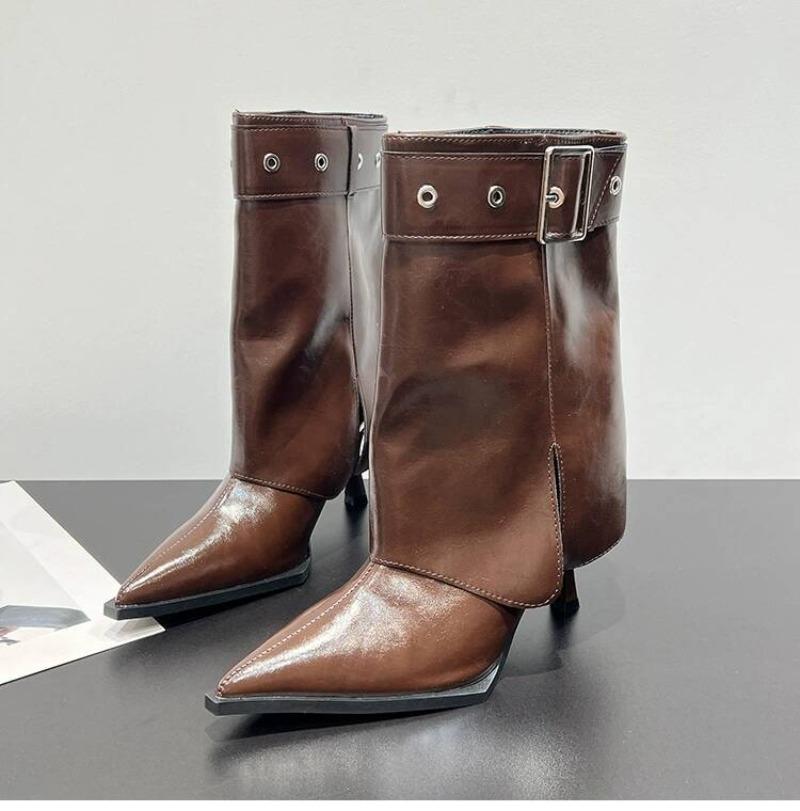 Sexy Women High Boots Pointed Toe High Heels Shoes Mid Calf Chelsea Boots 2025 Designer New Brand Pumps Botas Zapatos