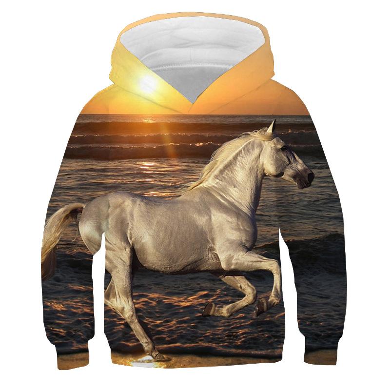 Kids Clothes Boy Hoodies Long Sleeve Creative 3D Horse Print Children Spring Fall Clothes Casual Stylish Outdoor Boy Clothes Top